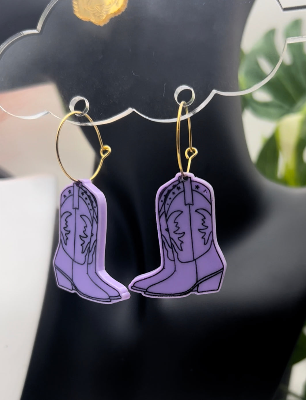 Purple cowgirl boots earrings