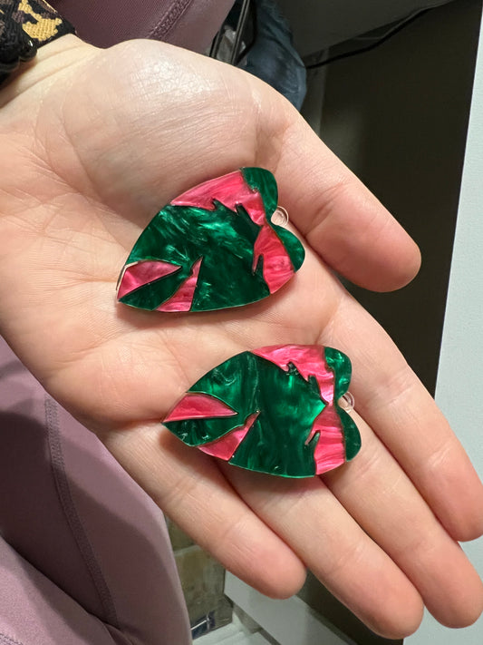 Pink princess philodendron earrings